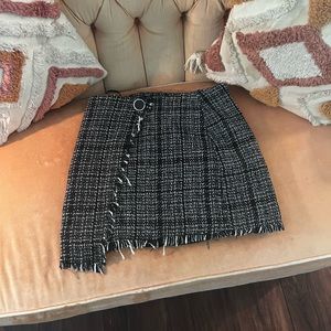 SHEIN Womens Tweed Black & White Winter Plaid Raw Hem Mini Skirt